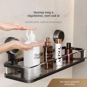 Fürdőszobai falra szerelhető tárolópolc szívóval, fúrás nélkül, egy szintű, teherbírás 1–5 kg, műanyag felület