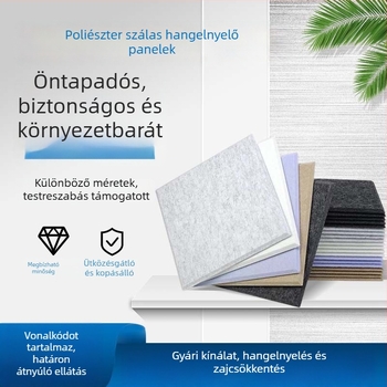 Fekete önragasztó poliészter rostból készült hangelnyelő falpanelek, filcből készült faliképek, sík háttérrel