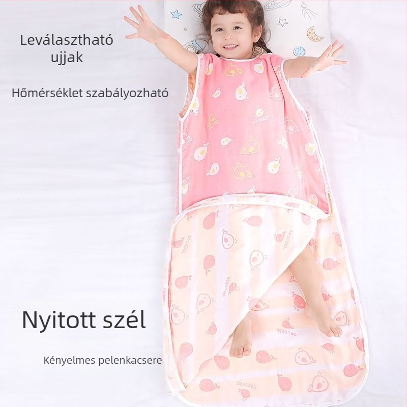 Négyévszakos pamut géz alvózsák gyerekeknek, tavasz–ősz és nyár vékony modell, babáknak, használható légkondicionált szobában