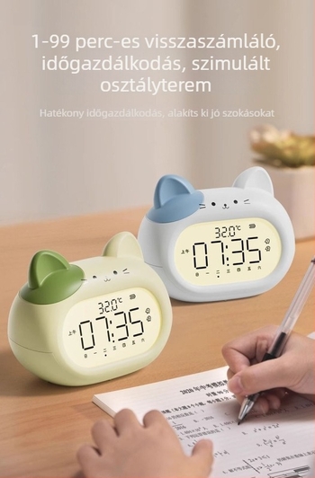 Iskolások ébresztője — gyerekbarát kialakítás, pointer kijelző, újratölthető, Mimitoou/Mimi Rabbit mozgás, MDF+PVC ház