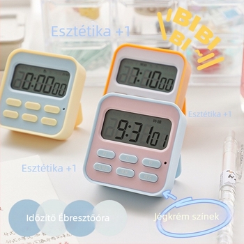 Asztali digitális ébresztőóra, elemes működés, ABS számlap, műanyag ház, egyszerű dizájn