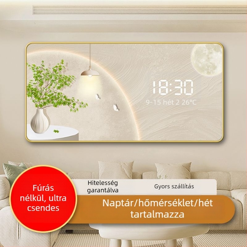 LED kijelzős falióra öröknaptárral, skandináv stílusú fa kerettel