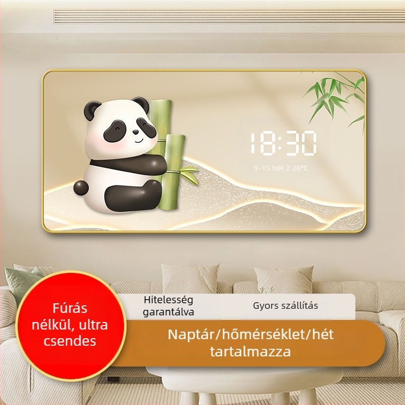 LED kijelzős falióra öröknaptárral, skandináv stílusú fa kerettel