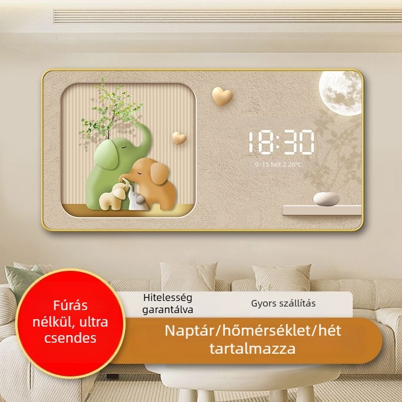 LED kijelzős falióra öröknaptárral, skandináv stílusú fa kerettel
