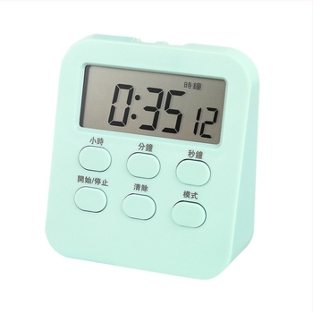 Digitális konyhai időzítő visszaszámlálással és riasztással, LCD-kijelző, akkumulátoros működés.