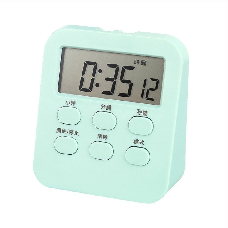 Digitális konyhai időzítő visszaszámlálással és riasztással, LCD-kijelző, akkumulátoros működés.