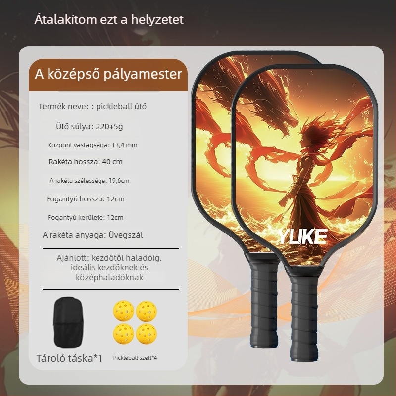 Pickleball ütő, üvegszálas kivitel (Márka: Yuke; Tömeg: 760)