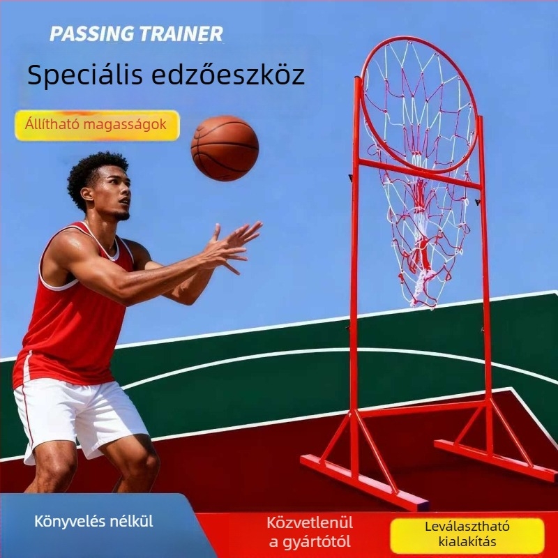 Kosárlabda edzőállvány passzokhoz és hárompontos dobásokhoz, rozsdamentes acél váz, beltéri sportcsarnokhoz