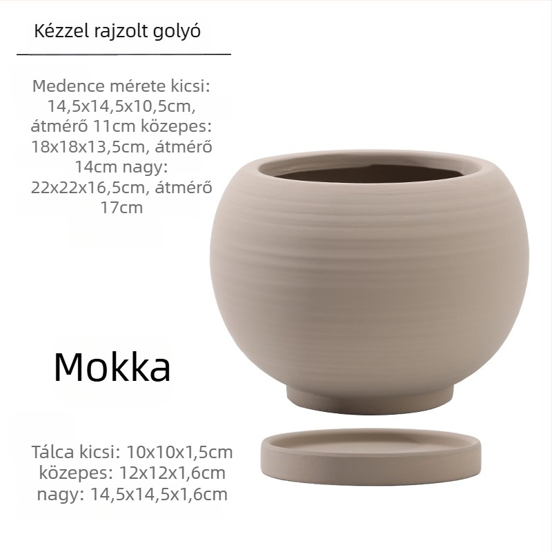 Nordic stílusú, festett kör alakú kerámiavirágcserép talppal, lélegző agyag, nagy átmérőjű pothos számára