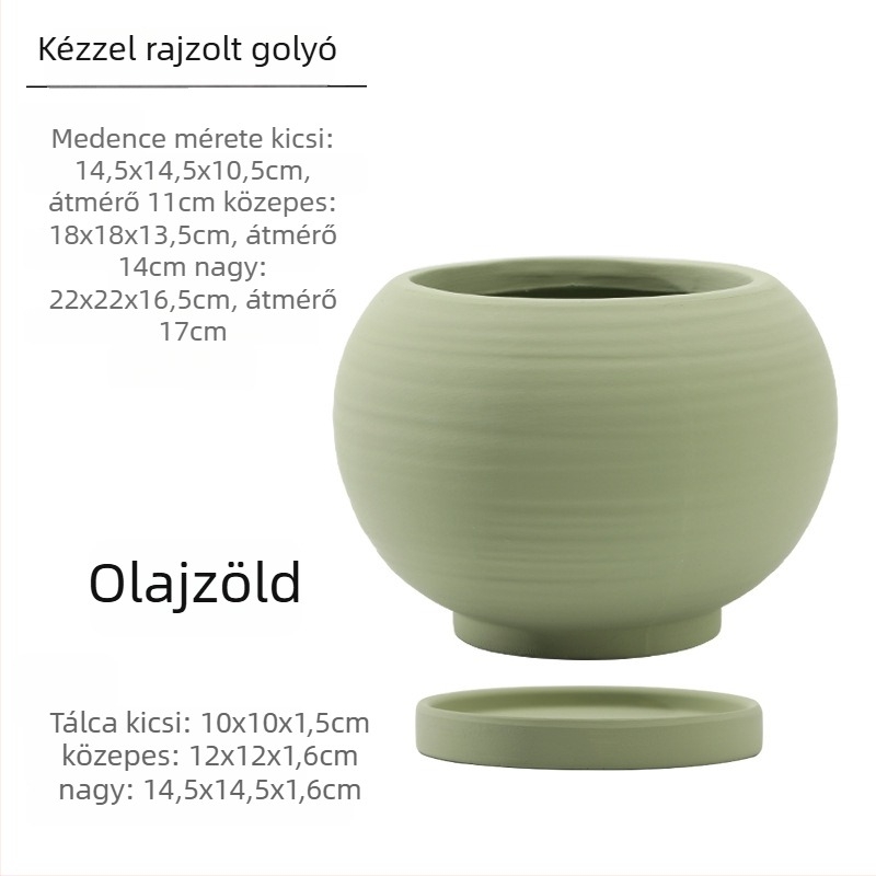 Nordic stílusú, festett kör alakú kerámiavirágcserép talppal, lélegző agyag, nagy átmérőjű pothos számára