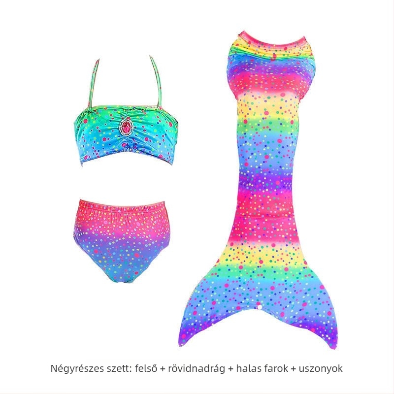 Gyerekeknek szóló sellőfarú fürdőruha lányoknak — nejlon anyag, vinilon 91–95% rost, bélés 91–95%, bikini-stílus