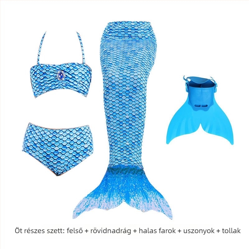 Gyerekeknek szóló sellőfarú fürdőruha lányoknak — nejlon anyag, vinilon 91–95% rost, bélés 91–95%, bikini-stílus