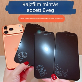 Macska- és alma mintás edzett üveg kijelzővédő iPhone 15/16/17