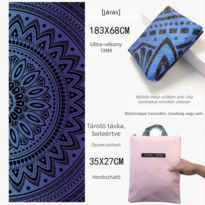 Jóga törölköző – csúszásmentes, kétoldalas szilikon pöttyös felület, izzadságot felszívó, szagtalan, géppel mosható