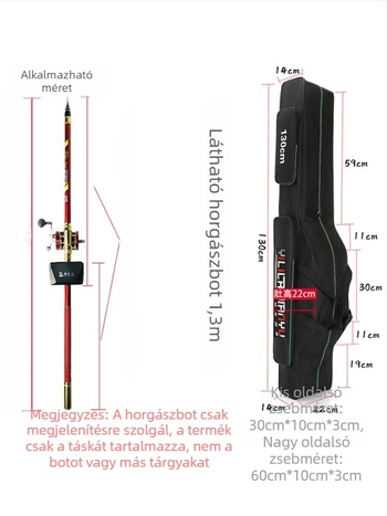 Horgászbot táska – teljes készlet, rekeszek a csalira, damilra, bottal és orsóra, Oxford anyag