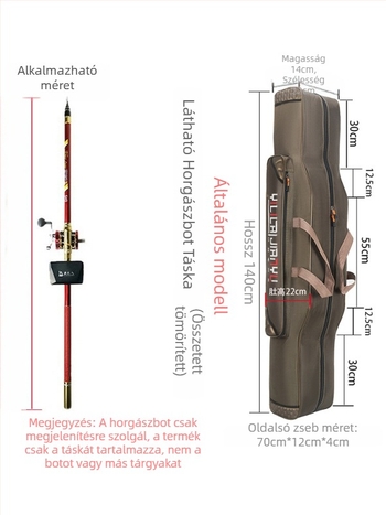 Horgászbot táska – teljes készlet, rekeszek a csalira, damilra, bottal és orsóra, Oxford anyag