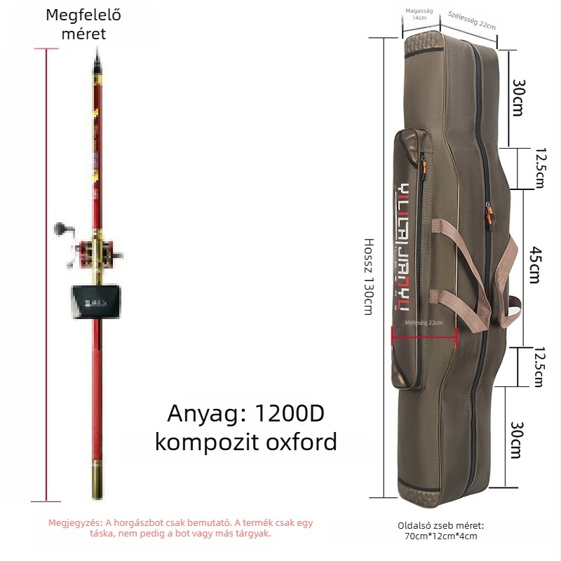 Horgászbot táska – teljes készlet, rekeszek a csalira, damilra, bottal és orsóra, Oxford anyag