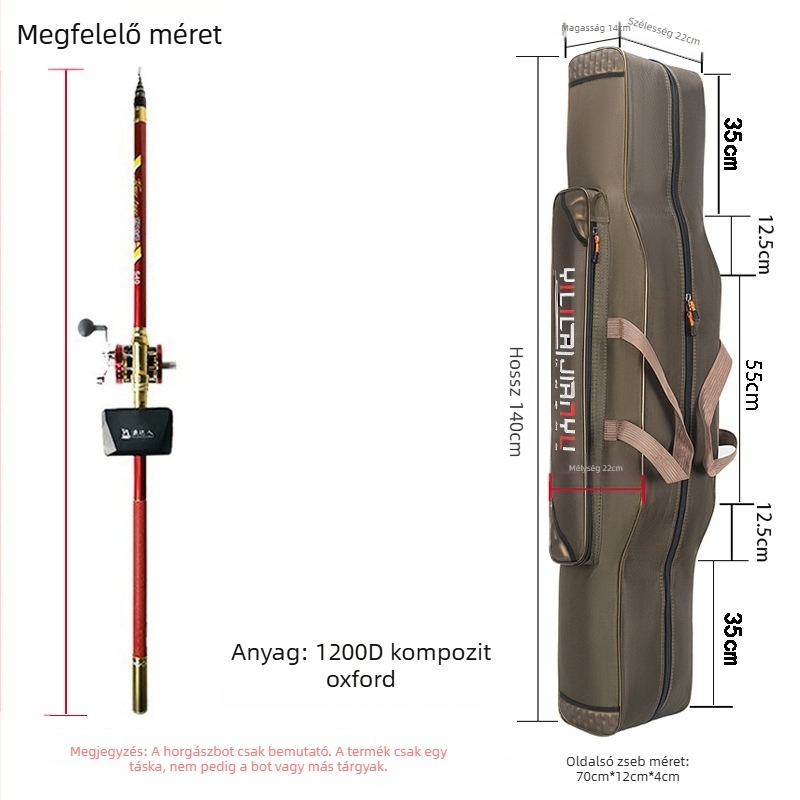 Horgászbot táska – teljes készlet, rekeszek a csalira, damilra, bottal és orsóra, Oxford anyag