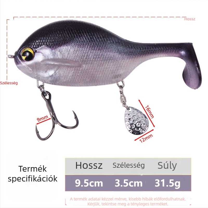 Három horoggal ellátott, csillogó T- végű puha műcsali, kiegyensúlyozó súllyal, 31 g, 9,5 cm, tengeri horgászat süllőre