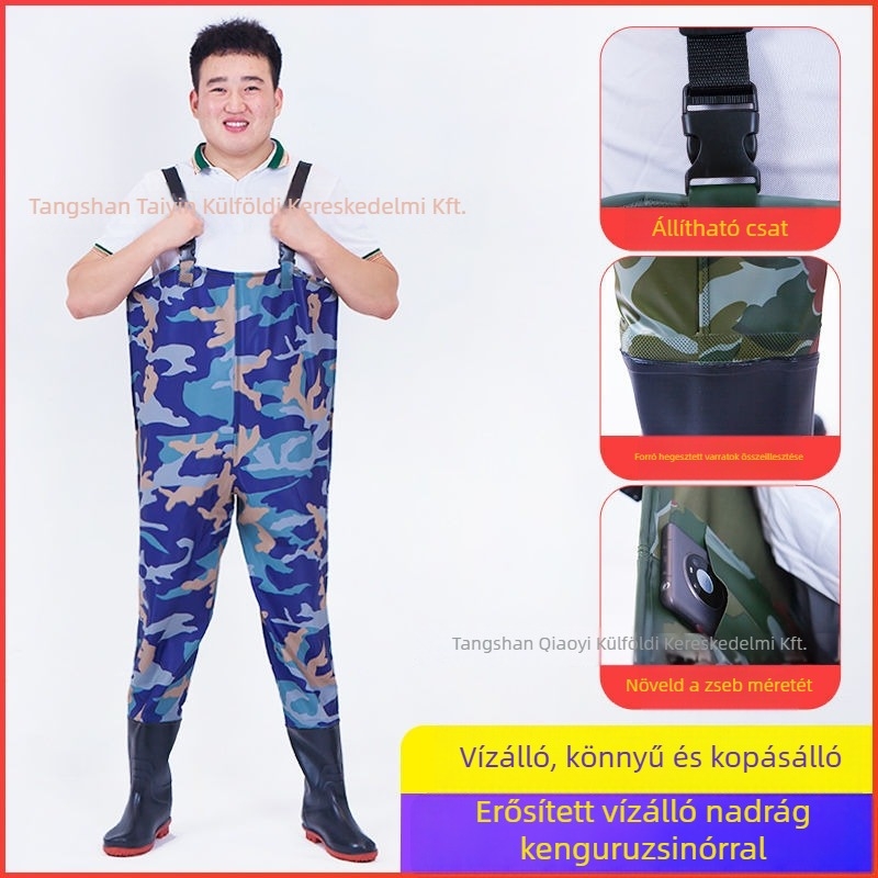 Vízálló uniszex overall nadrággal és vízálló cipőkkel horgászathoz és kültéri tevékenységekhez (Anyag: PVC szövött anyag; Minta: Egyszínű; Szezonok: egész évben; Nem: Uniszex)