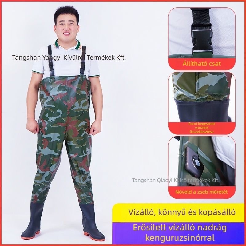 Vízálló uniszex overall nadrággal és vízálló cipőkkel horgászathoz és kültéri tevékenységekhez (Anyag: PVC szövött anyag; Minta: Egyszínű; Szezonok: egész évben; Nem: Uniszex)