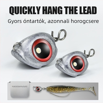 Ólomfejű csali, halacskaszeme dizájn, antiakadás, gyors kioldású süllyedő, hajlított horog