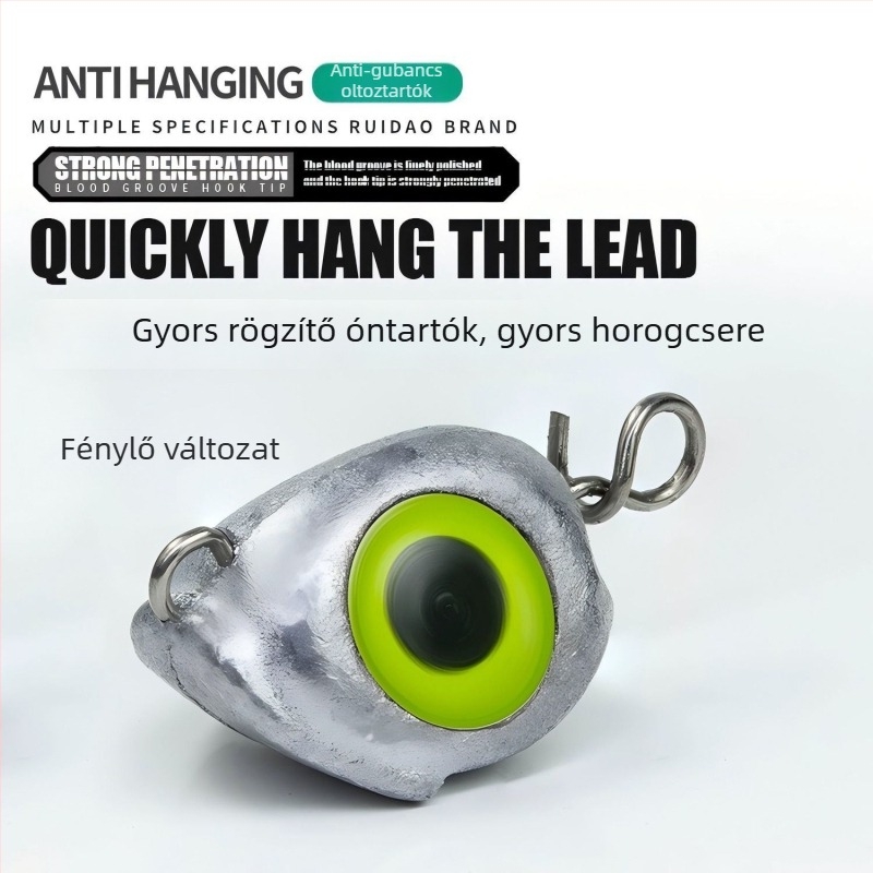 Ólomfejű csali, halacskaszeme dizájn, antiakadás, gyors kioldású süllyedő, hajlított horog