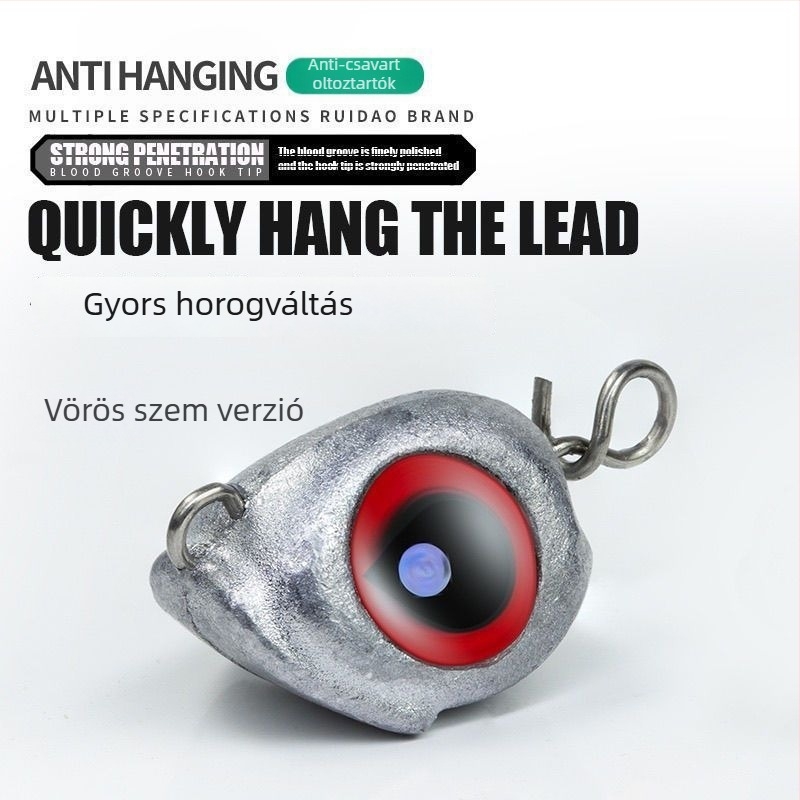 Ólomfejű csali, halacskaszeme dizájn, antiakadás, gyors kioldású süllyedő, hajlított horog