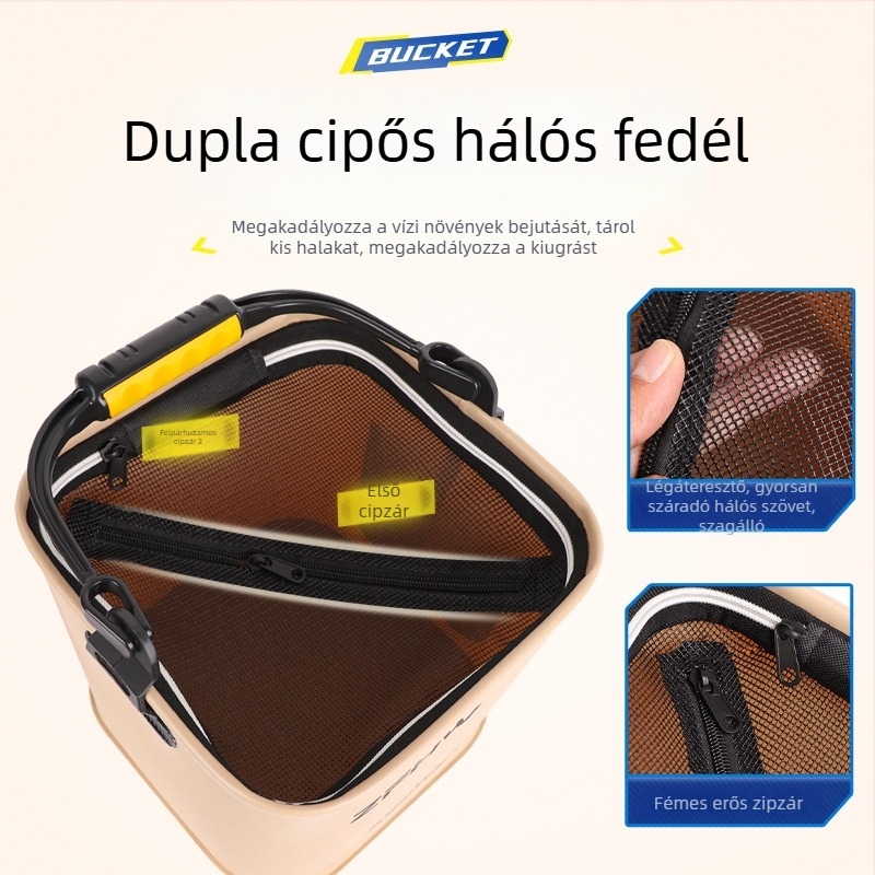 Összecsukható, multifunkcionális hordozható élőhalas vödör kulturéi horgászathoz (súly 0,3 kg)
