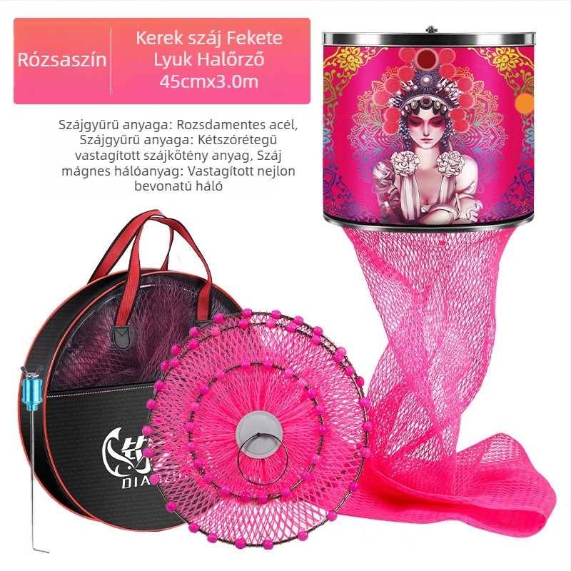 Baon nejlon halvédő háló négyszögletes formával és rozsdamentes acél gyűrűvel, bevonva a halak kiakadásának megelőzésére, hordozható és vízálló