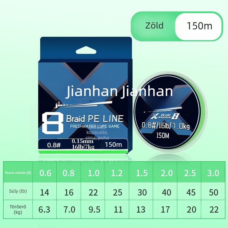 PE fonott fő zsinór X8, 150 m, magas szakítószilárdságú horgász zsinór