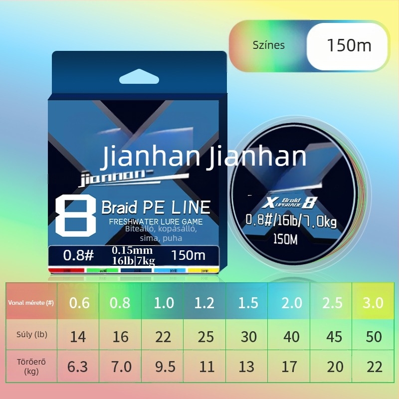 PE fonott fő zsinór X8, 150 m, magas szakítószilárdságú horgász zsinór