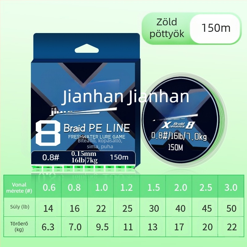 PE fonott fő zsinór X8, 150 m, magas szakítószilárdságú horgász zsinór