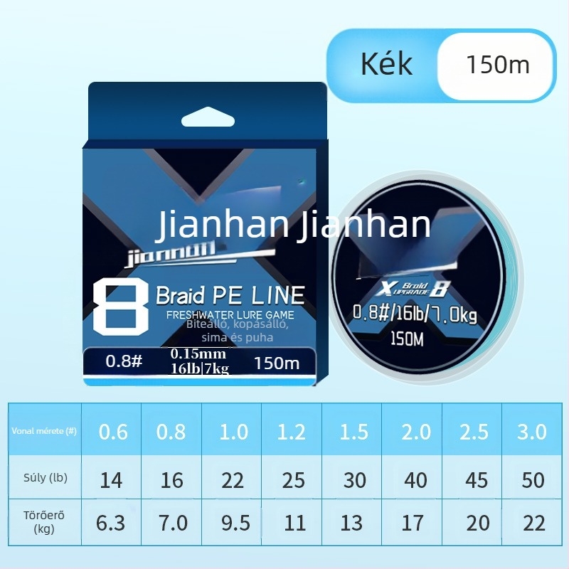 PE fonott fő zsinór X8, 150 m, magas szakítószilárdságú horgász zsinór