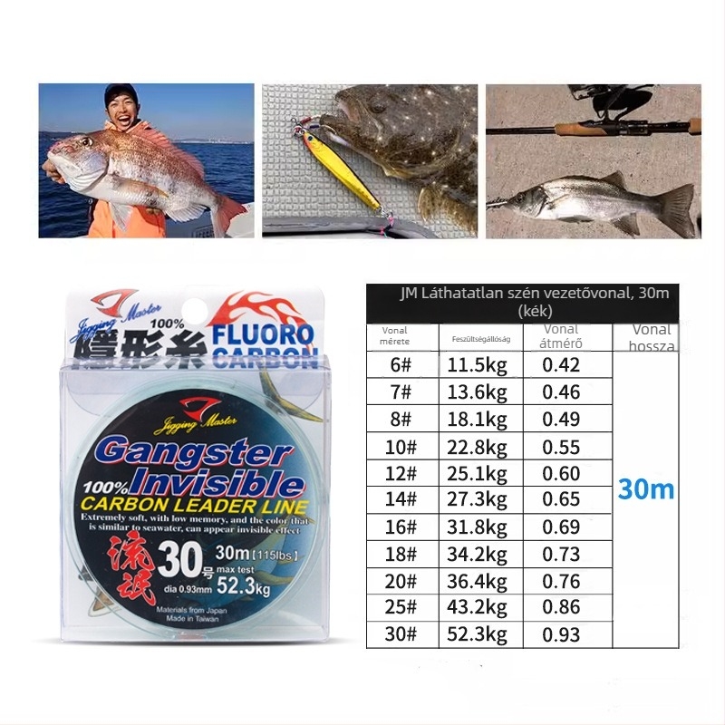 Jigging Master Sub-Line szénszálas horgász zsinór, rendkívül kopásálló, 6 darabos csomag