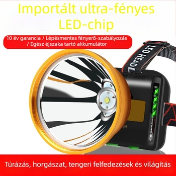 LED fejlámpa, újratölthető, hosszú hatótávolságú éjszakai horgászathoz
