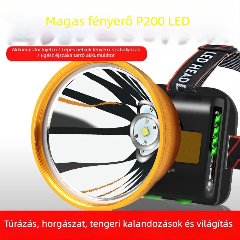 LED fejlámpa, újratölthető, hosszú hatótávolságú éjszakai horgászathoz