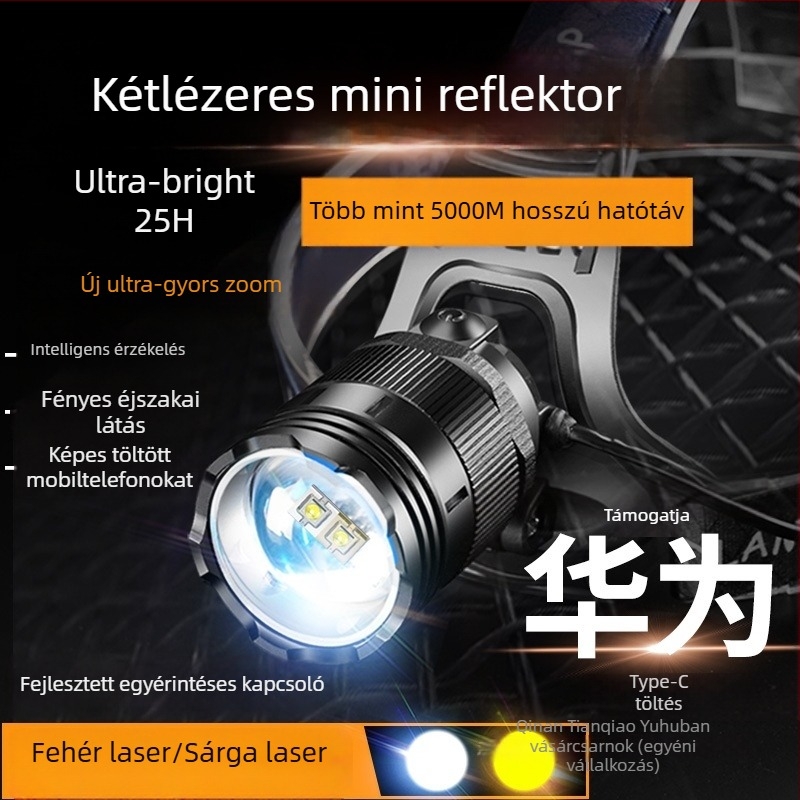 Shuosen Újratölthető rendkívül fényes fejfény éjszakai horgászathoz – 18650-es akkumulátor, vízálló, 8–10 órás üzemidő, 266 g, elasztikus fejpánt