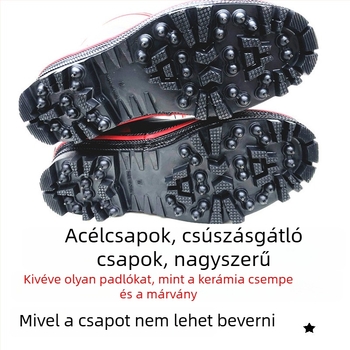 Férfi acélszeges esőcsizma csúszásmentes gumitalppal jégre és hóra, horgász lábbeli