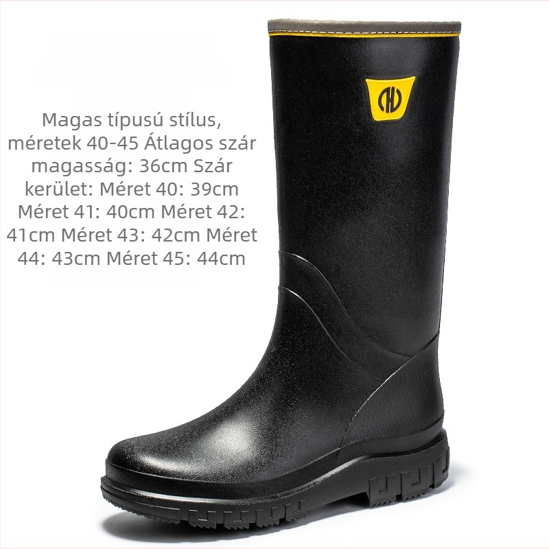 Férfi PVC esőcsizmák, magas szárú, fleece-bélelt, vízálló, csúszásmentes