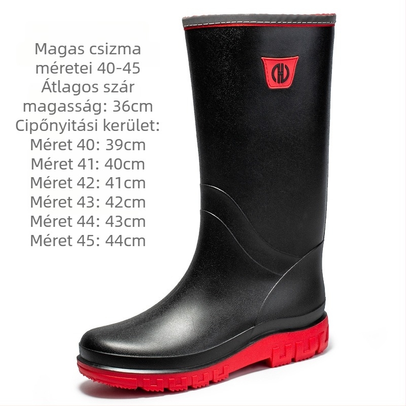 Férfi PVC esőcsizmák, magas szárú, fleece-bélelt, vízálló, csúszásmentes