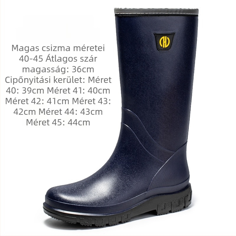 Férfi PVC esőcsizmák, magas szárú, fleece-bélelt, vízálló, csúszásmentes
