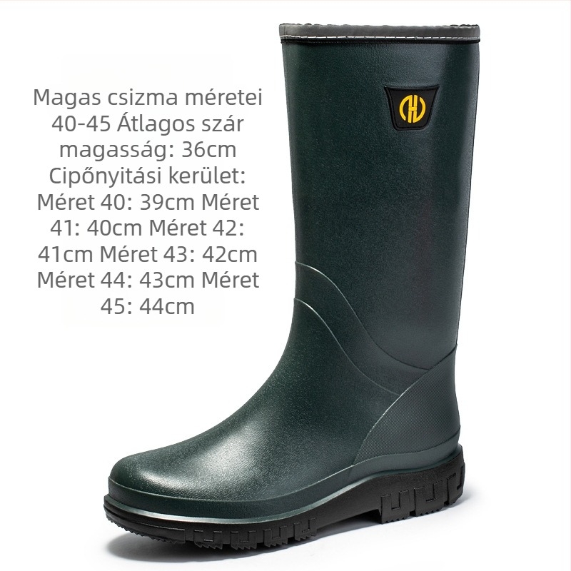 Férfi PVC esőcsizmák, magas szárú, fleece-bélelt, vízálló, csúszásmentes