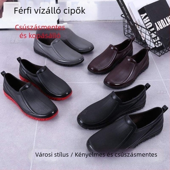 Férfi esőcsizma, PVC felsőrész és talp, alacsony cső, pamut bélés, tavasz–ősz viseletre