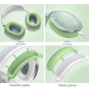 AirPods Max védőtok szilikonból és TPU-ból, félig átlátszó, univerzális, injekciós öntésű kivitel, testreszabható