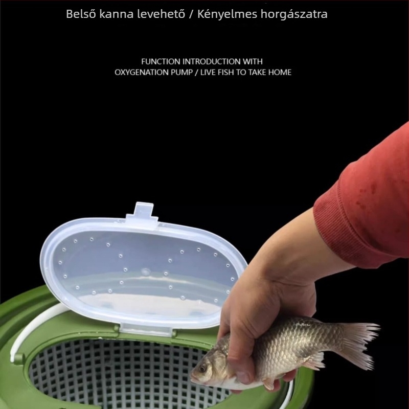 Élőhalas vödör oxigénpumpával – Többfunkciós, kettős rétegű, megerősített