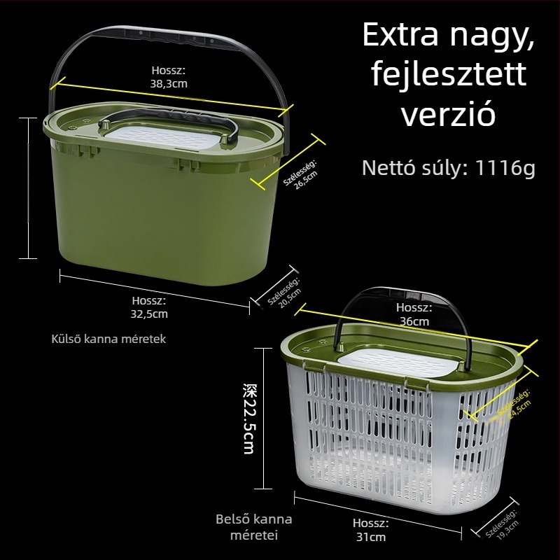 Élőhalas vödör oxigénpumpával – Többfunkciós, kettős rétegű, megerősített
