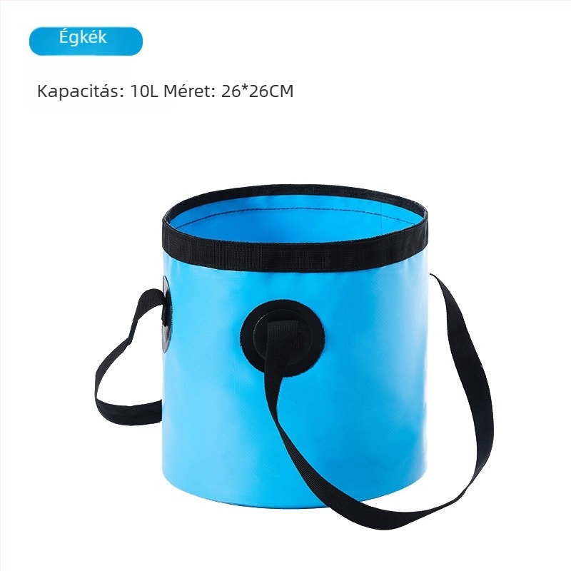 Összecsukható kültéri arc- és lábmosó vödör, ideális a horgászathoz és víztároláshoz; anyag: 600D PVC hálószövet; súly kb. 0,3 kg; piacra kerül 2024 tavaszán