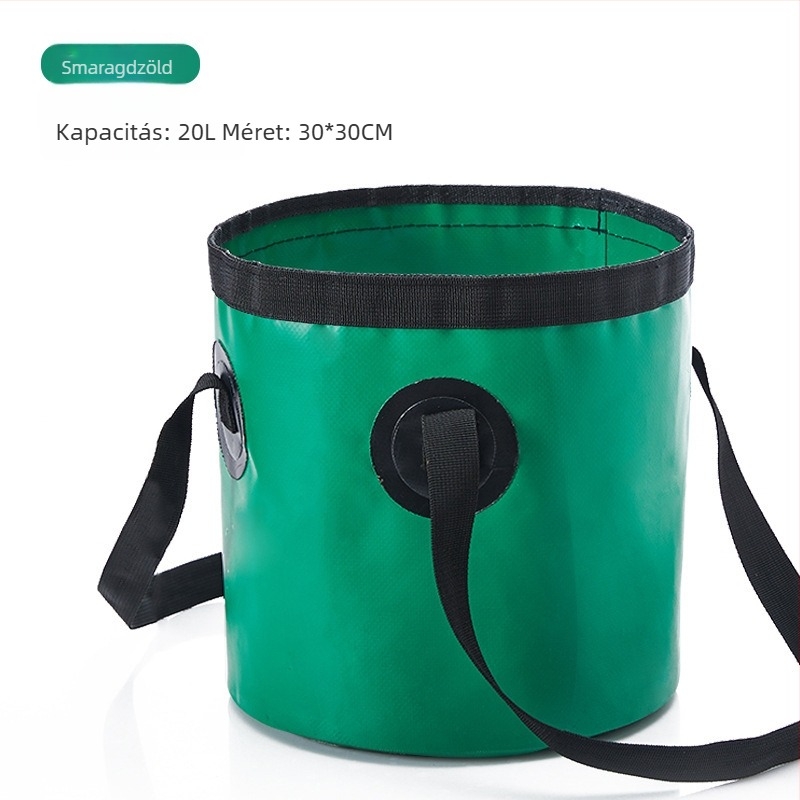 Összecsukható kültéri arc- és lábmosó vödör, ideális a horgászathoz és víztároláshoz; anyag: 600D PVC hálószövet; súly kb. 0,3 kg; piacra kerül 2024 tavaszán