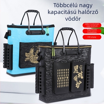 Kemény aljú horgász vödör, integrált EVA vastagított dizájn, hordozható hátizsák-stílus, élő hal védő vödör, 1.2 kg
